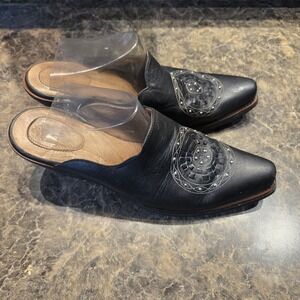 Ariat Slip On Leather Mules Boots Shoes Leather Black Wms‎ 10B Medallion, Studs